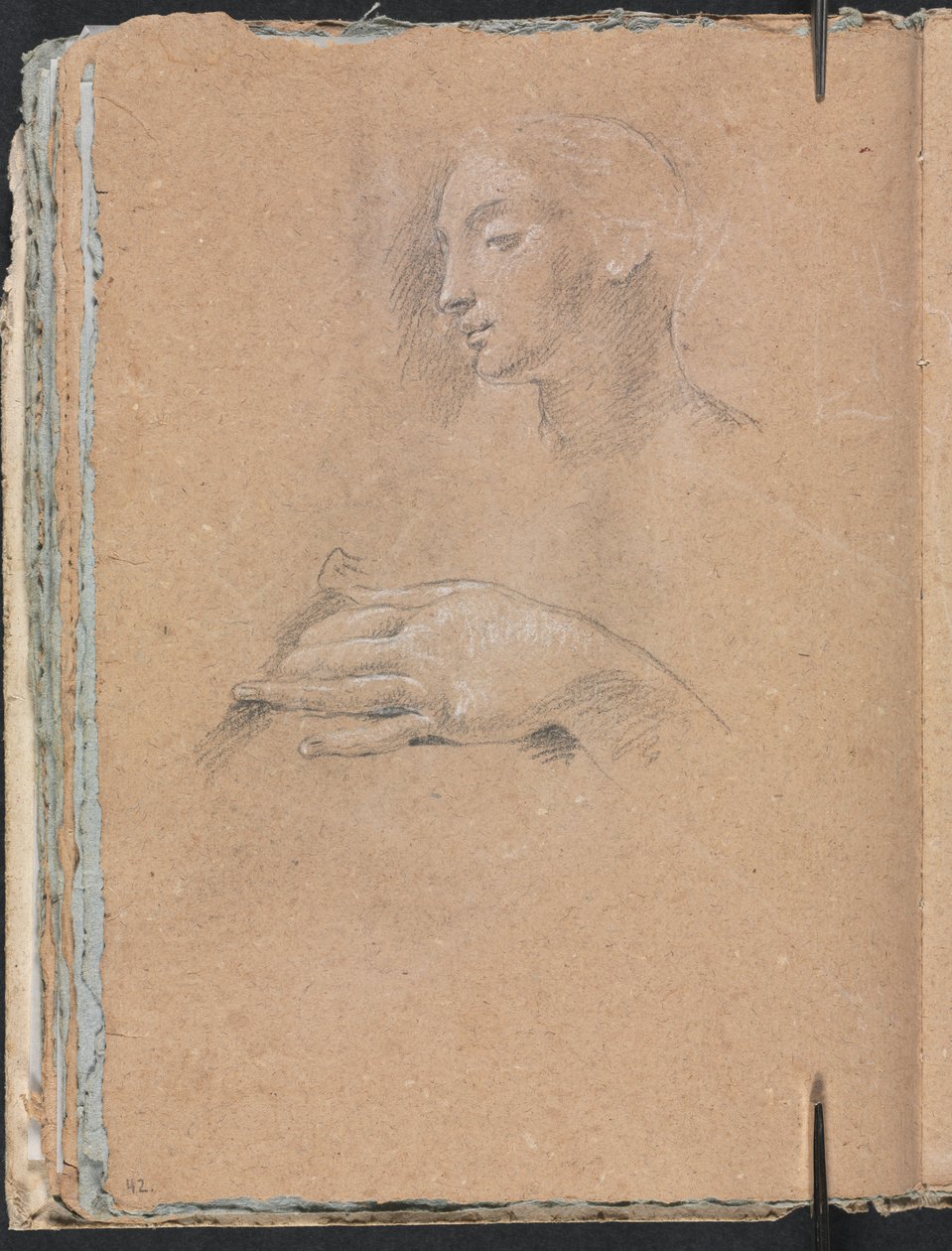Verona Sketchbook: Kadın başı ve sol el sayfası 42, 1760. by Francesco Lorenzi