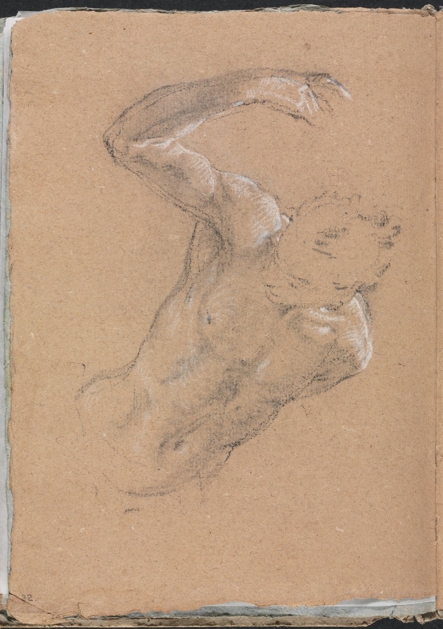 Verona Sketchbook: Erkek çıplak, sağ kolu yukarı kaldırılmış, sayfa 32, 1760. by Francesco Lorenzi