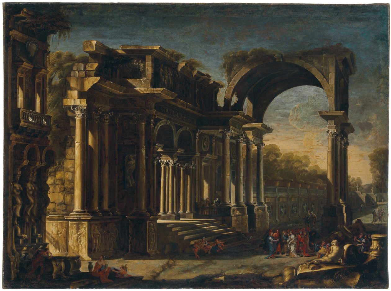 Capriccio Roma harabeleri ve İsa Zinaya Alınan Kadın ile by Francesco Maglioli