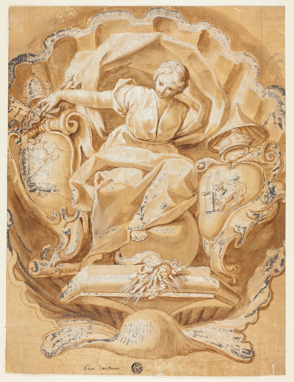 Alexander VIII (Ottoboni) Kolları ve Papalık Armaları ile Alegorik Figür by Francesco Mancini