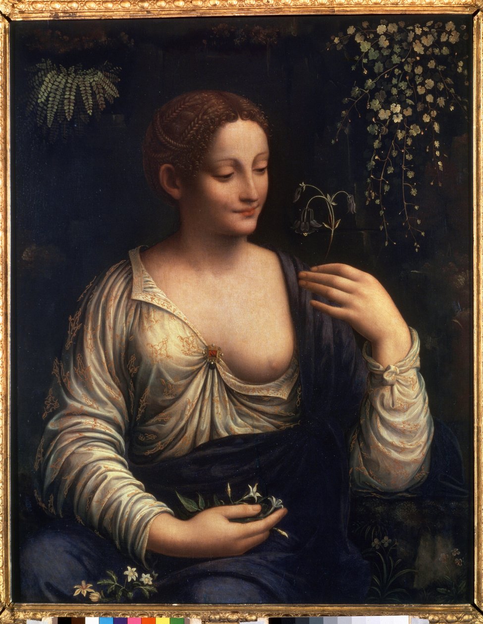""Flora"" (Flora) Tablo Francesco Melzi (1493-yaklaşık 1570) 1510-1515 Dim. 76x63 cm Ermitaj Müzesi Saint Petersburg by Francesco Melzi or Melzo