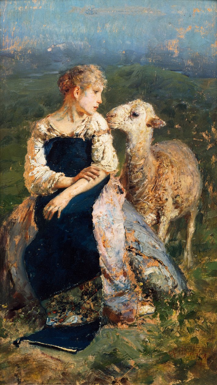 Çoban veya Keçili Kız (tuval üzerine yağlı boya) by Francesco Paolo Michetti