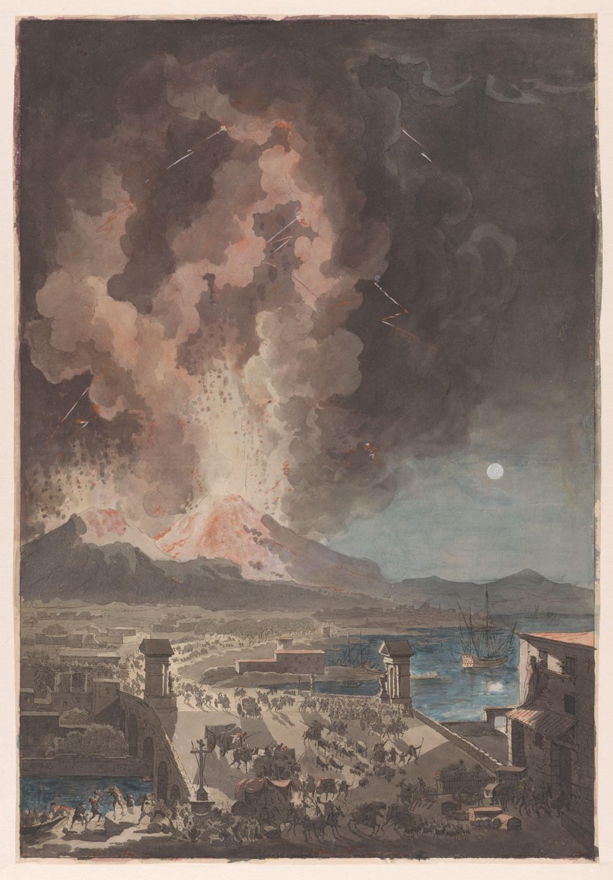 Napoli'deki Ponte della Maddalena'dan Görülen Vezüv Dağı'nın Patlaması by Francesco Piranesi