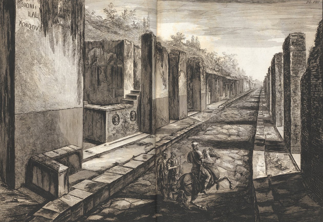 Ayak pa..., 1804 ile Pompeii şehrine giriş kapısının altından giren caddeden görünüm. by Francesco Piranesi