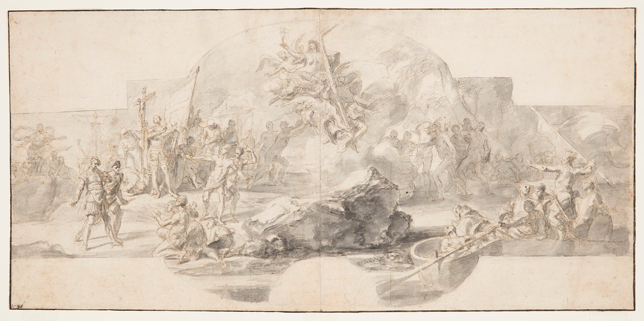 "The Landing of Columbus in America", Sala del Minor Consiglio, Palazzo Ducale, Cenova, İtalya Resim Çalışması by Francesco Solimena