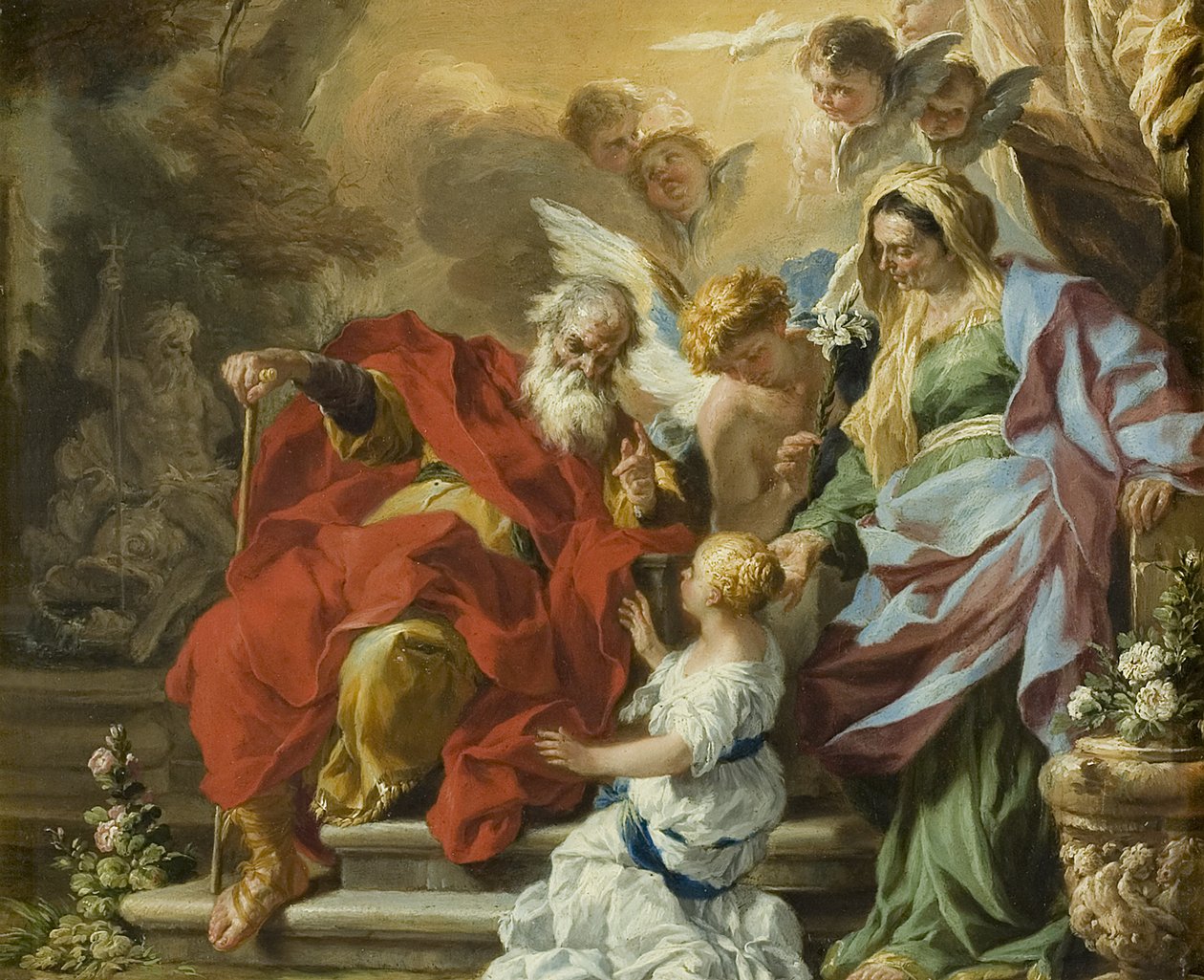 Bakire'nin Eğitimi, c.1680 (bakır üzerine yağlı boya) by Francesco Solimena