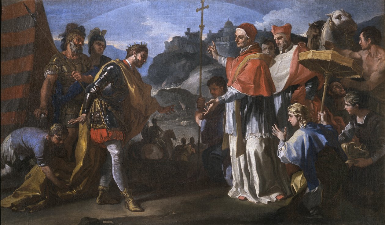 Perugia kuşatması sırasında Longobards Kralı Ratchis ile Papa Zacharias arasındaki görüşme by Francesco Solimena