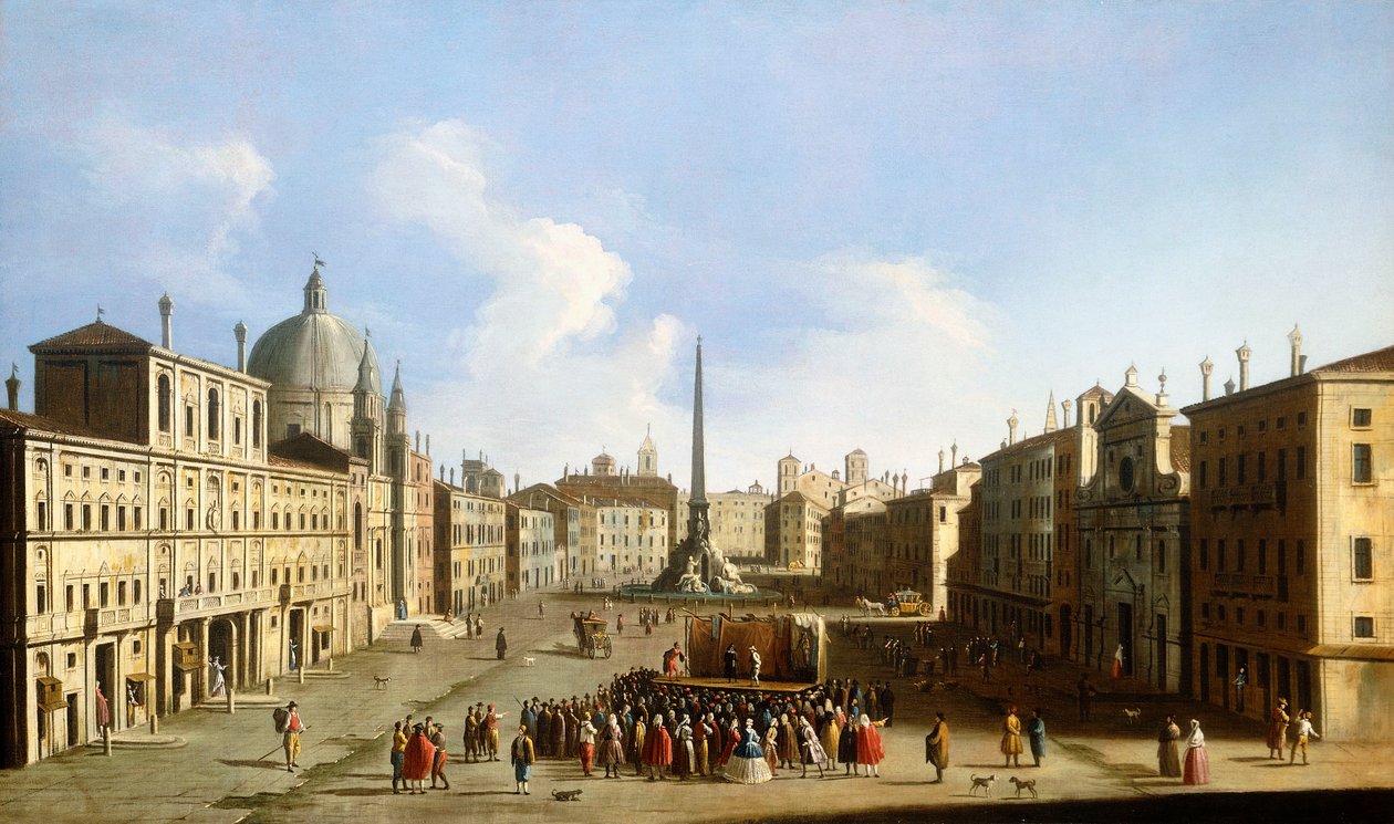 Piazza Navona, Roma, bir Commedia dell "Arte Performance, by Francesco Tironi