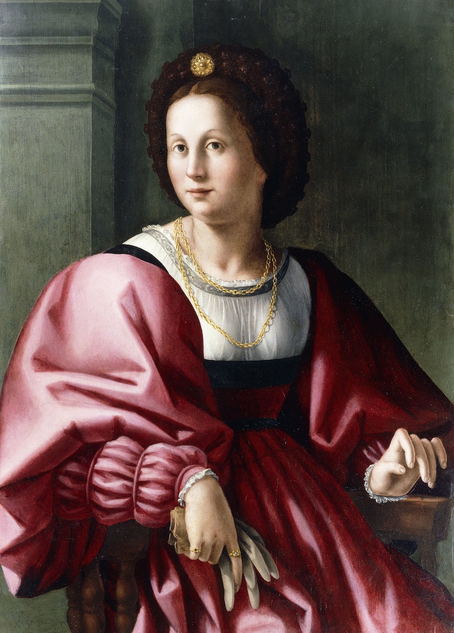 Dörtte üç boyunda oturmuş, Eldiven tutan bir Hanımefendinin Portresi, by Francesco Ubertini Bacchiacca