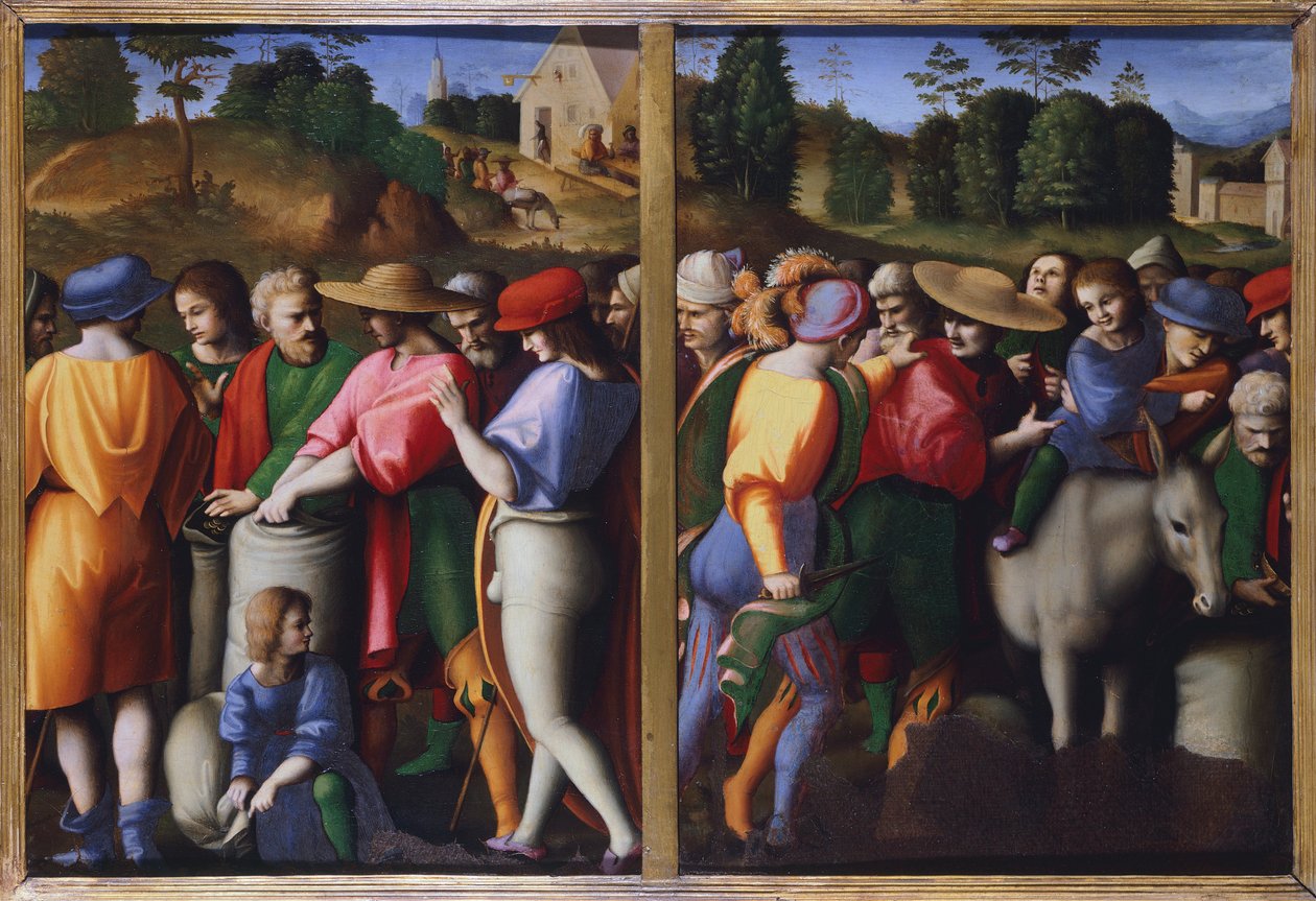 Bacchiacca'nın (1494-1557) Joseph'in Öyküleri, panel üzerine yağlı boya, tuvale aktarılmış by Francesco Ubertini Il Bacchiacca