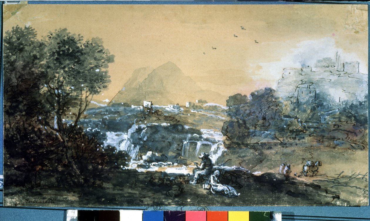 Bir şelale ile manzara. Francesco Zuccarelli