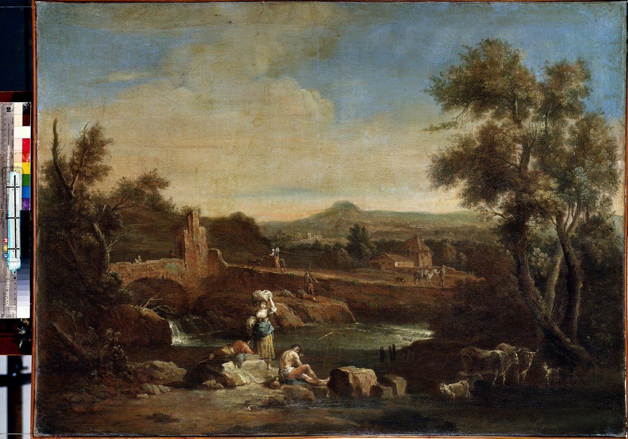 Bir nehir ile manzara. Francesco Zuccarelli