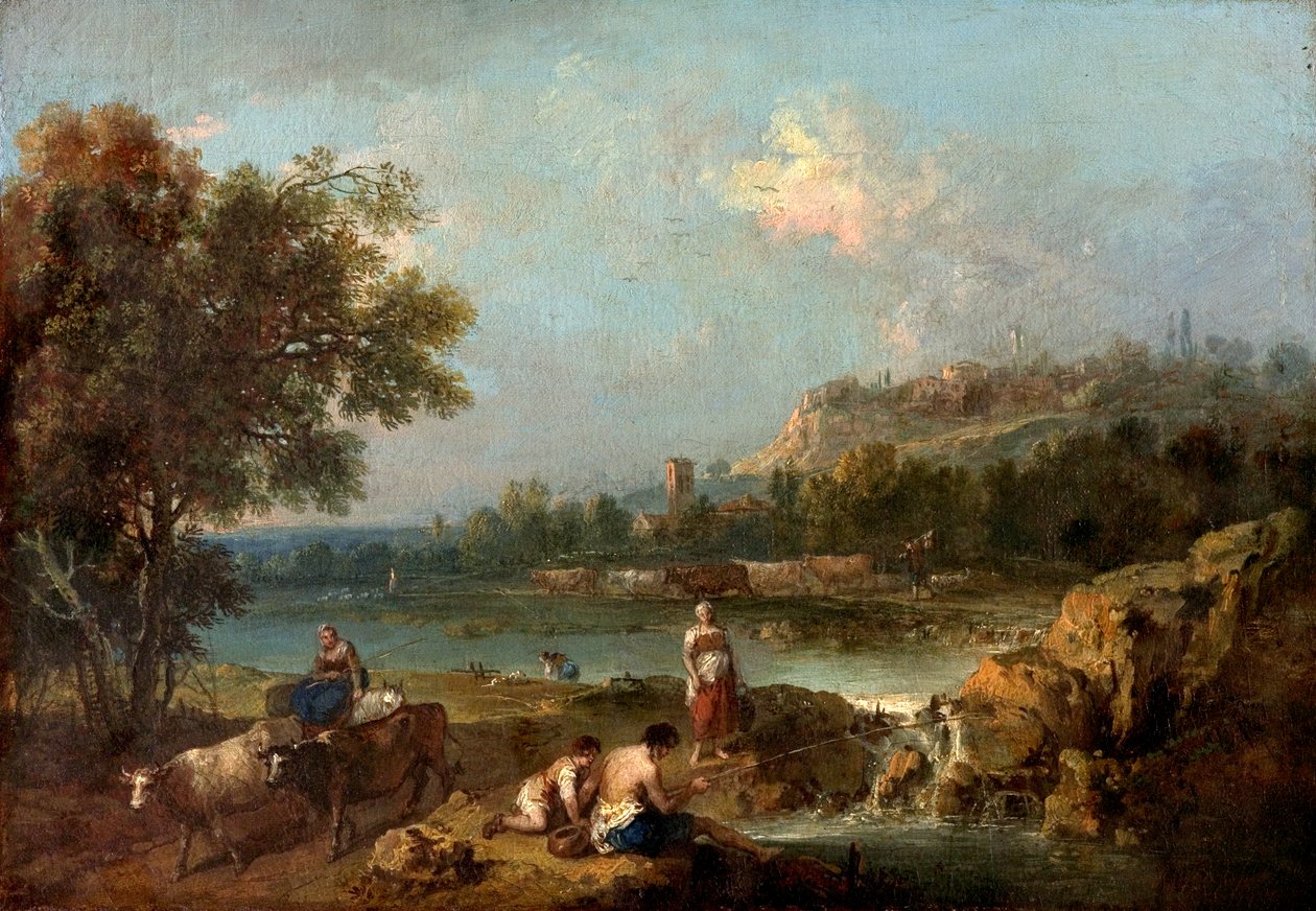 Köylülerle Nehir Manzarası by Francesco Zuccarelli