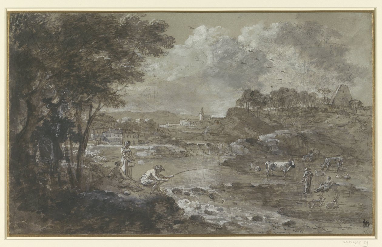 Balıkçı ile nehir manzarası by Francesco Zuccarelli