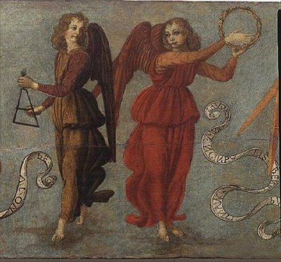 Tef ve üçgen çalan melekler, c.1475-97 (panelde tempera) (64871 detayı, ayrıca bkz. 64872 ve 64874) by Francesco attr. to Botticini