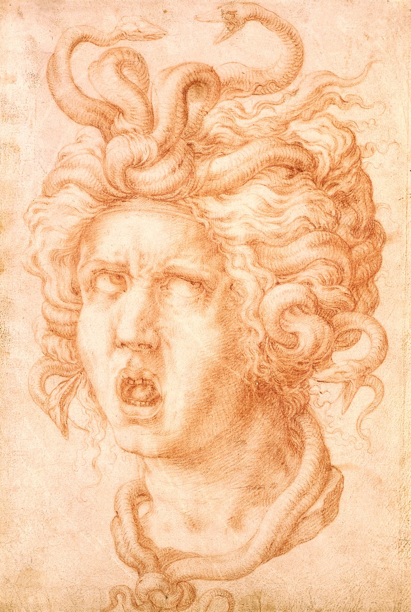Medusa (kirli beyaz kağıt üzerine kırmızı tebeşir) by Francesco de Rossi Salviati Cecchino
