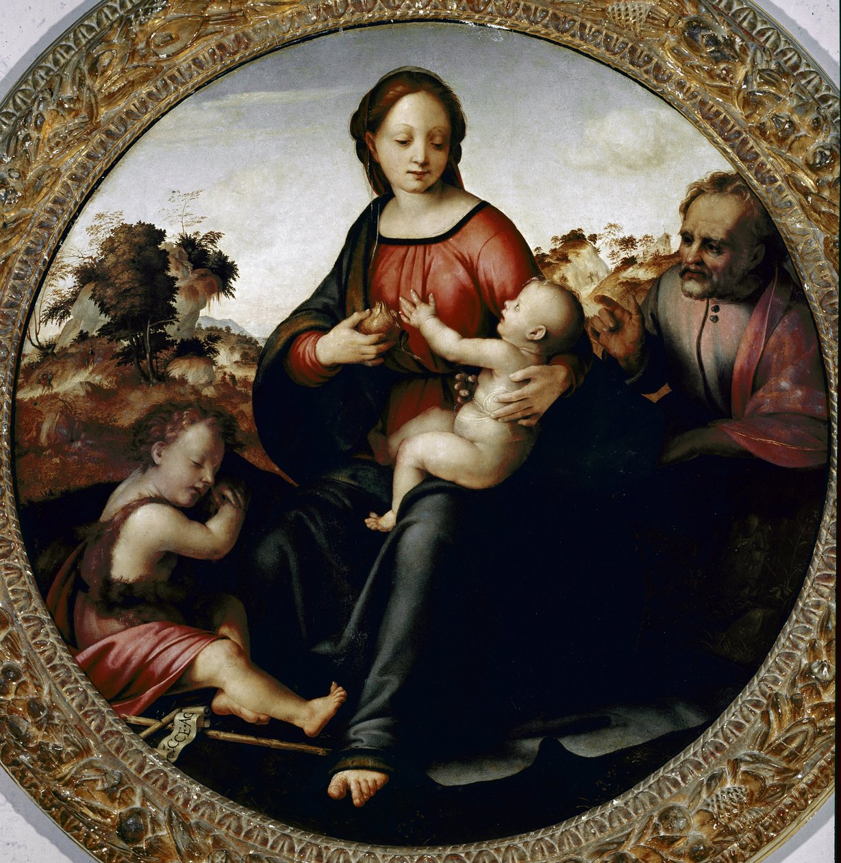 Küçük Aziz John Baptist ile kutsal aile (Küçük Aziz John Baptist ile kutsal aile) Tablo Francesco di Cristofano dit il Franciabigio (1482 Ð1525) yaklaşık 1516 Dim 97 cm Florence Galleria del 