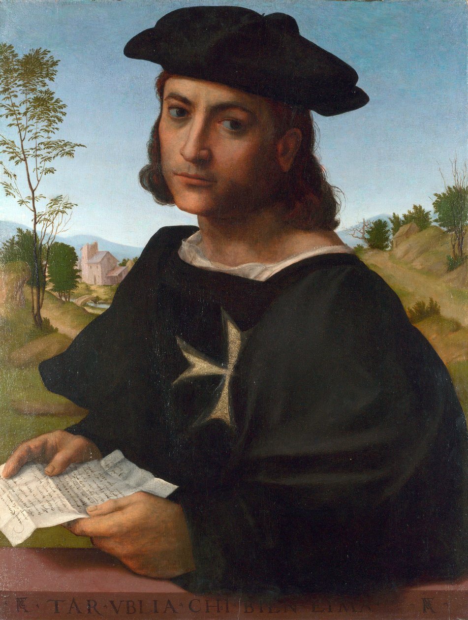 Rodos Şövalyesinin Portresi - Francesco di Cristofano dit Franciabigio (Marcantonio Franciabigio ou Francia Bigio) (1482-1525) Ahşap üzerine yağlı boya 1514 Ulusal Galeri, Londra 60,3x45,7 by Francesco di Cristofano Franciabigio