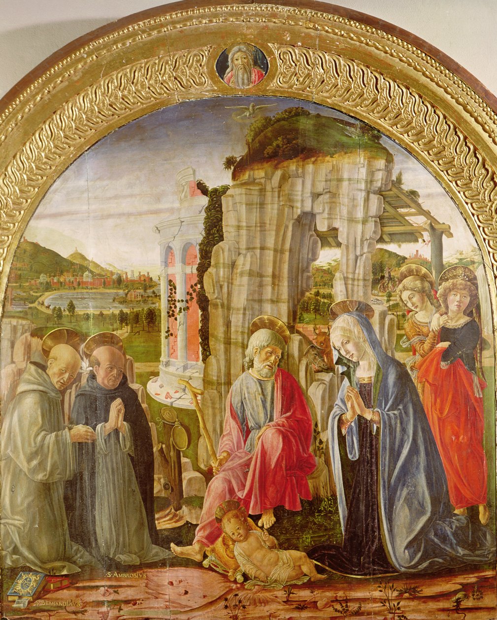 Çocuğa Tapınma, St. Ambrose ve St. Bernard (panelde yağlı boya) by Francesco di Giorgio Martini