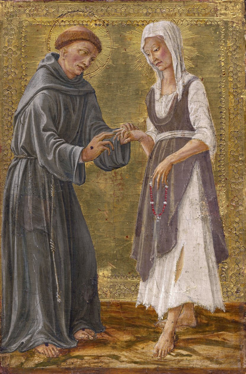 Saint Francis ve Lady Poverty par Francesco di Giorgio Martini (1439-1501) arasındaki Kutsal Değişim. Paneldeki sıcaklık by Francesco di Giorgio Martini