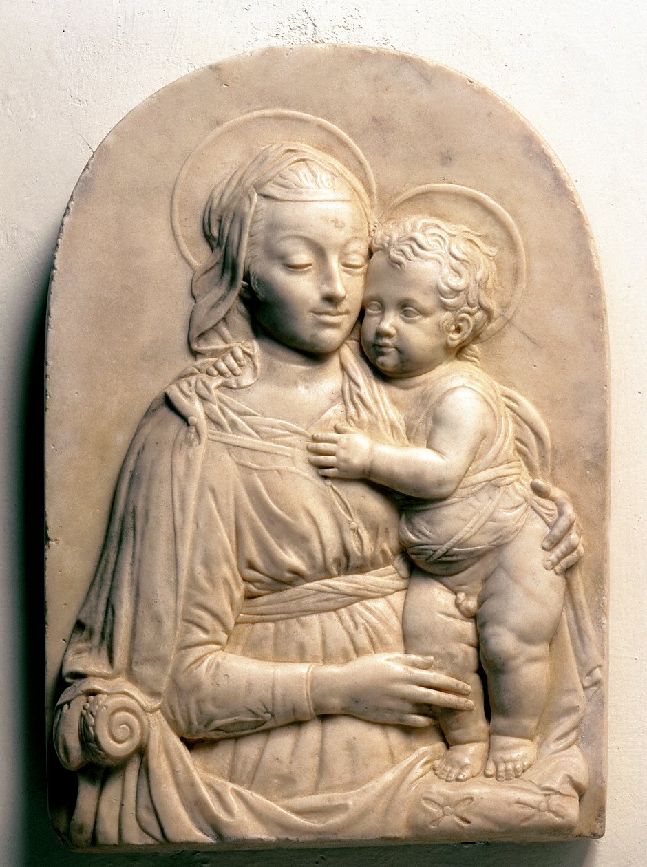 Çocukla Bakire. mermer alçak kabartma by Francesco di Simone da Fiesole Ferrucci