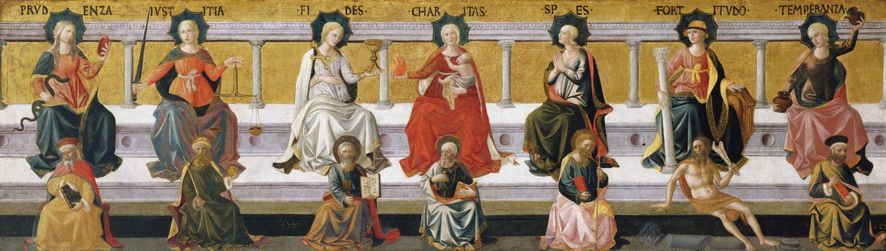 ""yedi erdem"" (İhtiyat, Adalet, inanç, hayırseverlik, umut, güç, ölçülülük) Tablo Francesco di Stefano Pesellino (1422-1457) yaklaşık 1450 Birmingham Museum of Art, Birmingham, Alabama Amerika Birleşik Devletleri ©DeAgostini/Leemage by Francesco di Stefano Pesellino