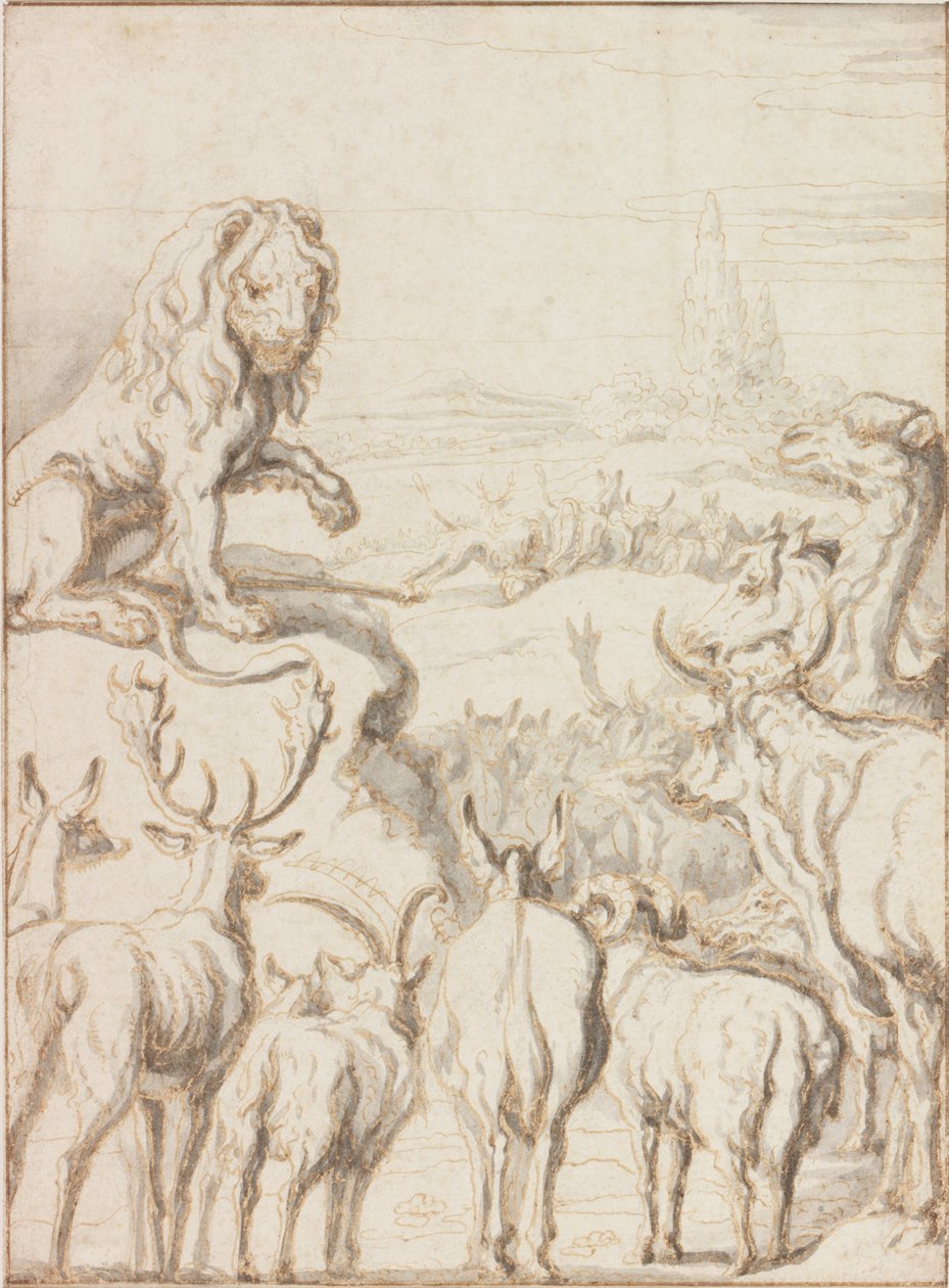 Aslan, Hayvanların Kralı (kağıt üzerinde mürekkep ve tuvalet) by Francis Barlow