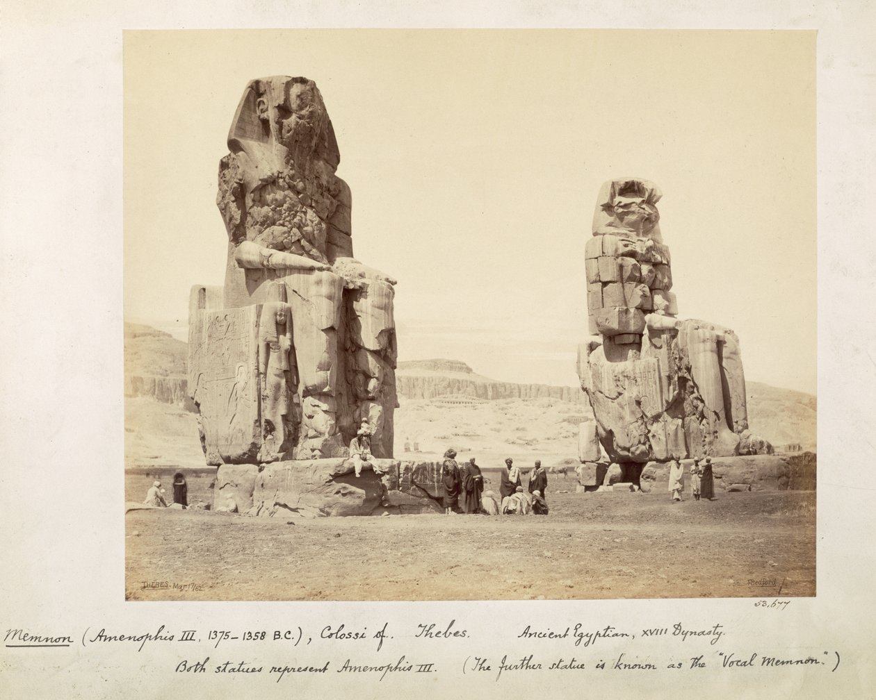 Memnon Heykeli, III. Amenhotep heykelleri, XVIII Hanedanlığı, c.1375-1358 MÖ, Thebes, 1862 (sepya fotoğrafı) by Francis Bedford