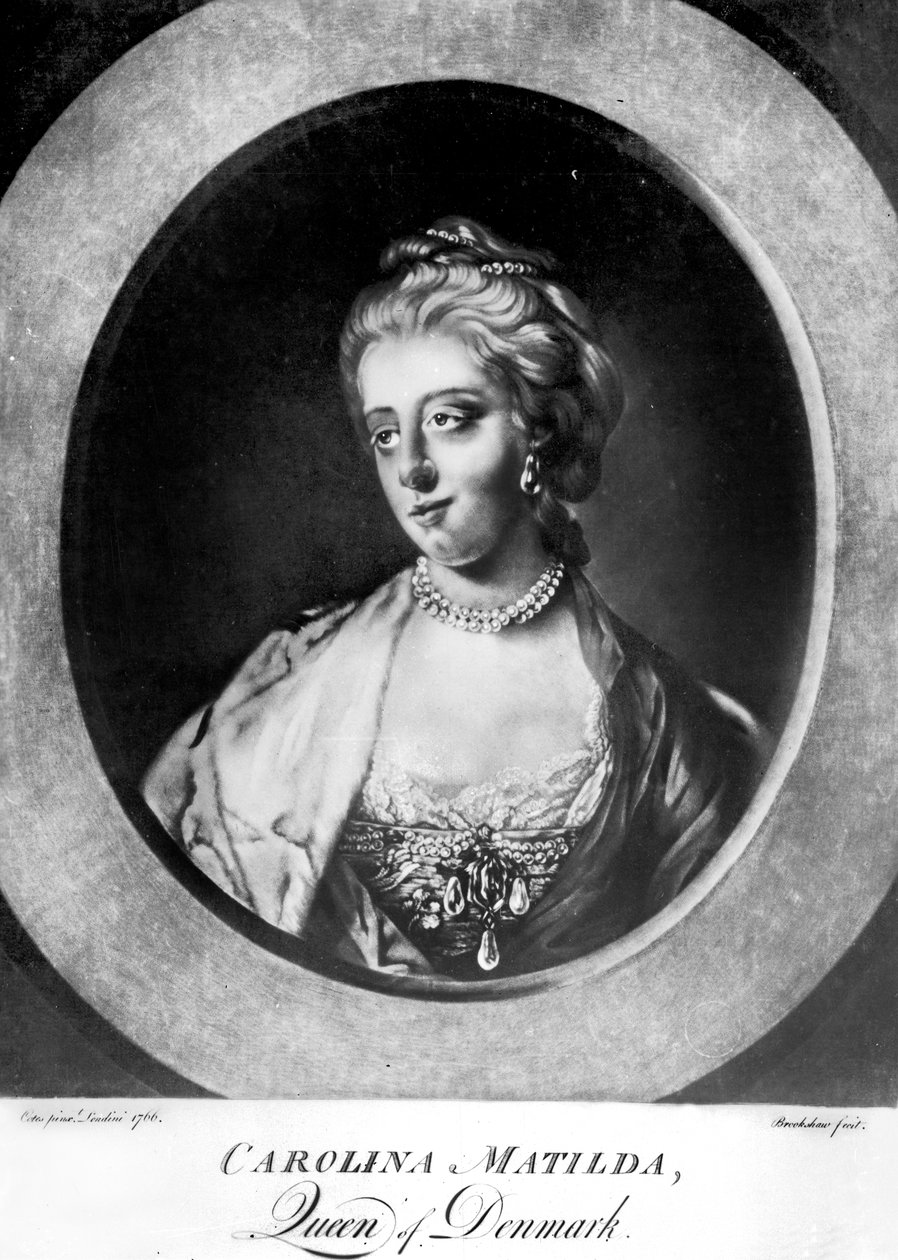 Caroline Matilda, Danimarka ve Norveç Kraliçesi, Brookshaw tarafından oyulmuş by Francis Cotes