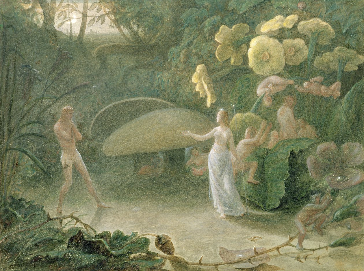 Oberon ve Titania, Bir Yaz Gecesi Rüyası, II. Perde, I. Sahne, William Shakespeare (1566-1616), 1837 (kağıt üzerinde wc, bc, kalem, mürekkep, sakız ve grafit) by Francis Danby