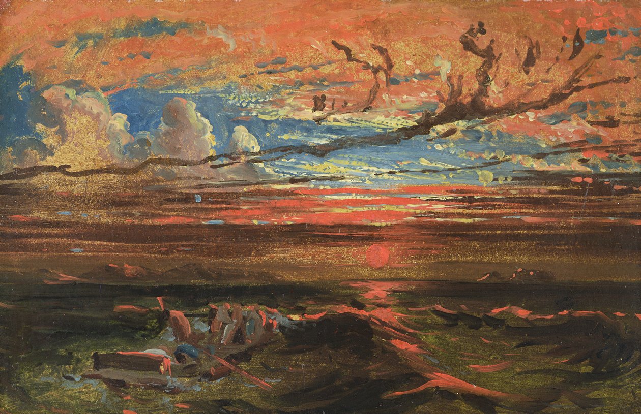 Sunset at Sea after a Storm (oil on pressed cardboard) by Francis Danby