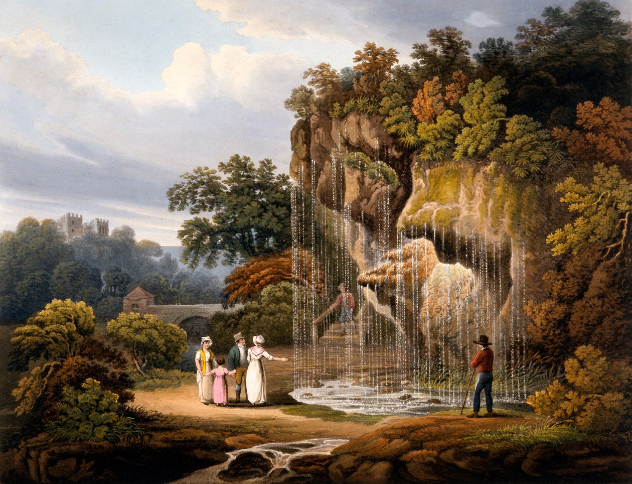 Şelale figürleri, 1825 (el boyaması aquatint) by Francis Nicholson