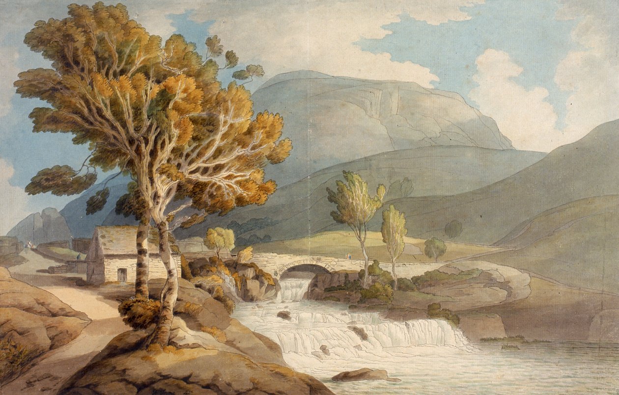 Llyngwellyn yakınlarındaki Köprü ve Şelale (kağıt üzerine mürekkep ve tuvalet) by Francis Towne