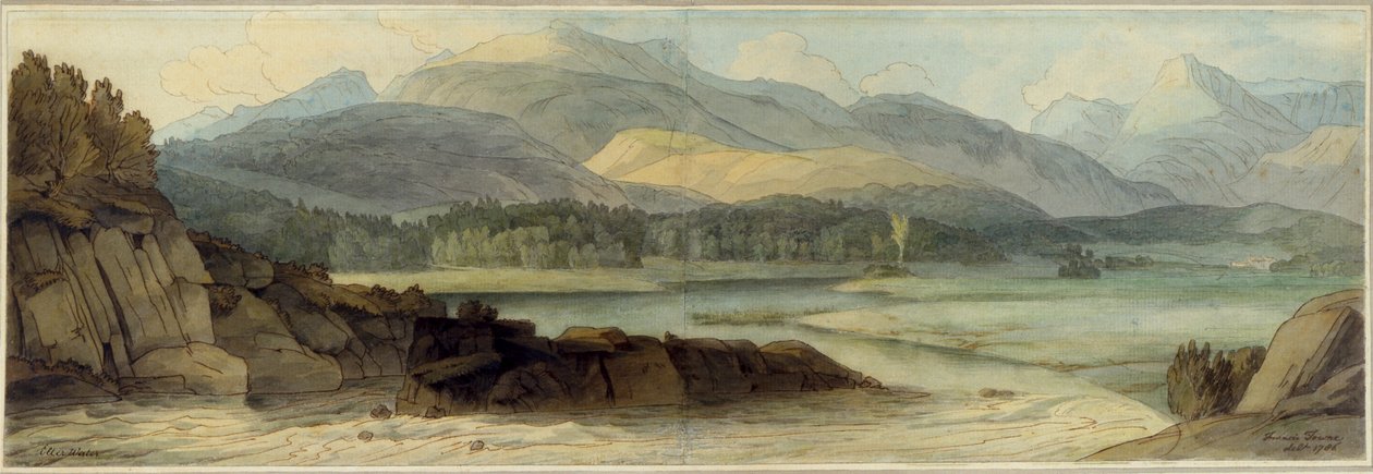 Elterwater, 12 Ağustos 1786 (kağıt üzerine kalem ve kahverengi mürekkep ve wc) by Francis Towne