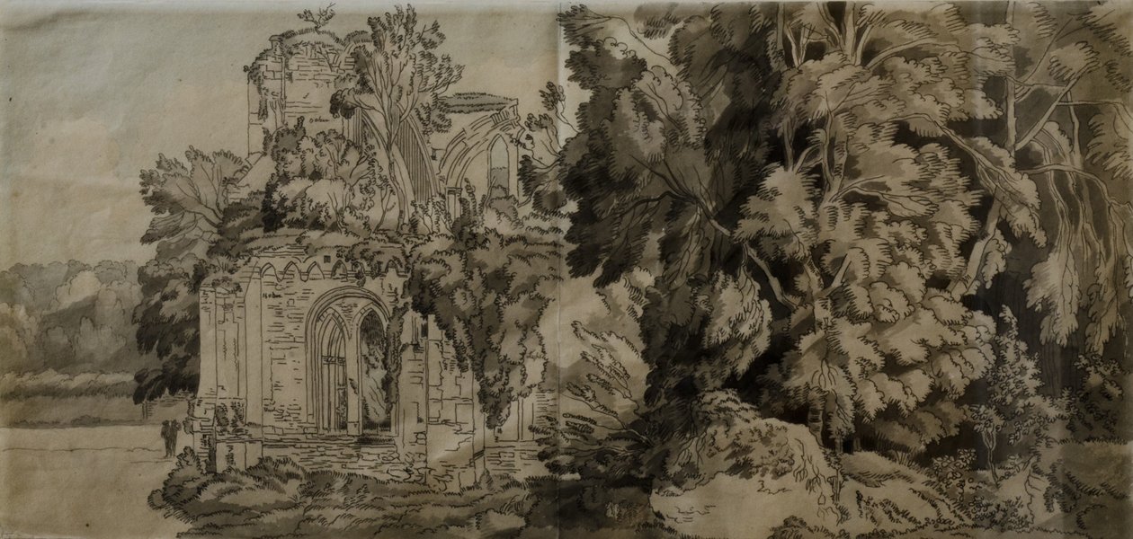 Netley Abbey (kağıt üzerinde yıkamalı kalem ve mürekkep) by Francis Towne