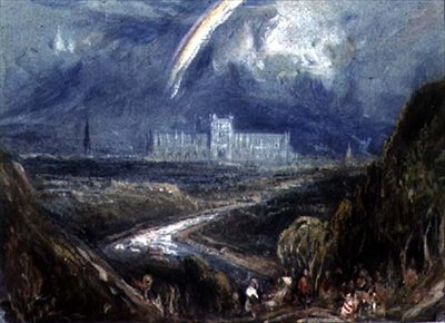 Ön planda bir nehir ile uzak bir şehrin ve katedralin (muhtemelen Exeter) bir yamacından manzara by Francis Abel William Taylor Armstrong