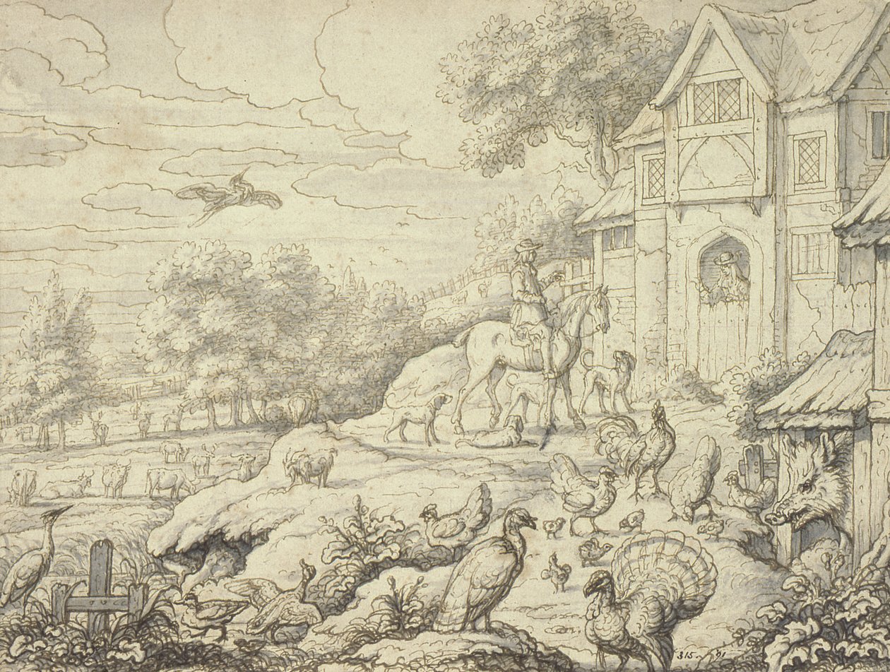 Rakamlar ve Peyzaj Arka Planı ile Çiftlik Bahçesi by Francis Barlow