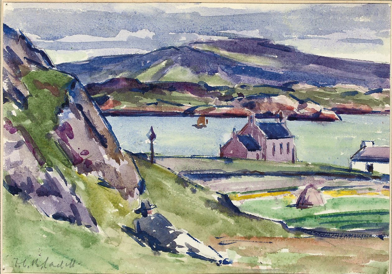 Figür ve Kirk, Iona (kalem ve kağıt üzerinde w/c) by Francis Campbell Boileau Cadell