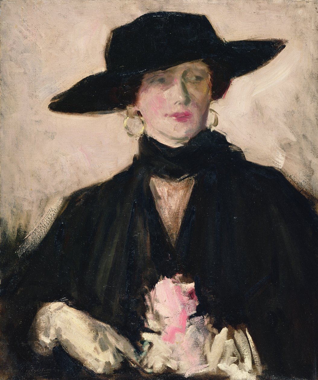 Siyah Şapkalı Kadın (tuval üzerine yağlı boya) by Francis Campbell Boileau Cadell