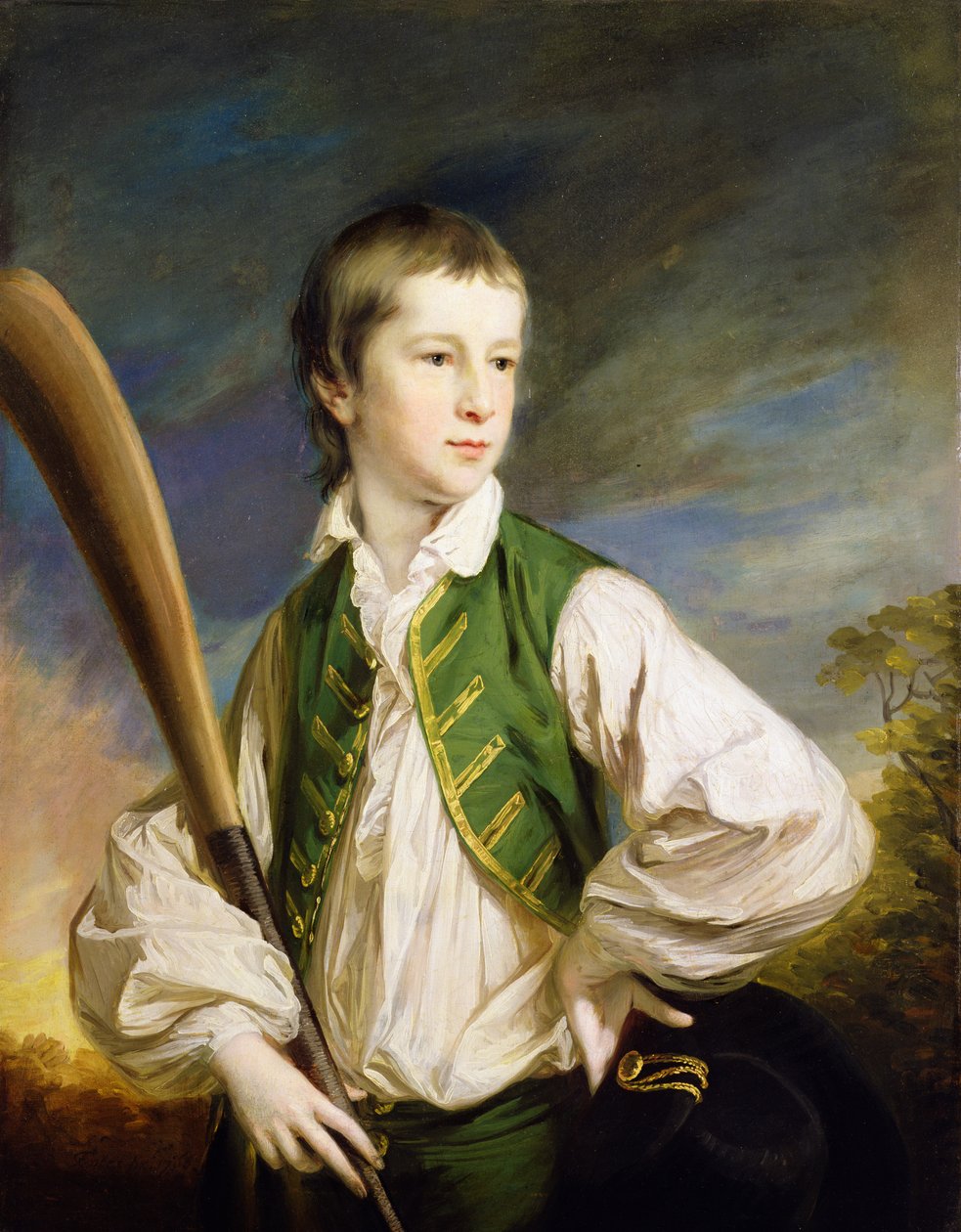 Charles Collyer bir çocukken, bir kriket sopası ile by Francis Cotes