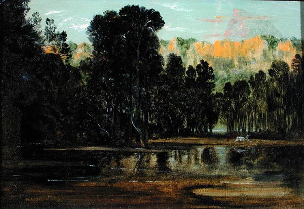 Gün Batımında Ormanlık Bir Manzara (tuval üzerine serilmiş kağıt üzerine yağlı boya) by Francis Danby