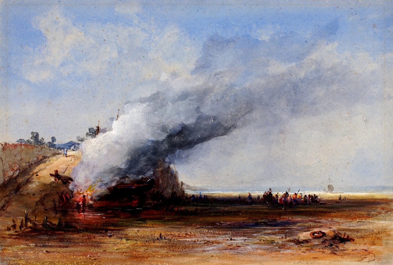 Eski Bir Teknenin Yakılması, 19. yüzyıl. by Francis Danby
