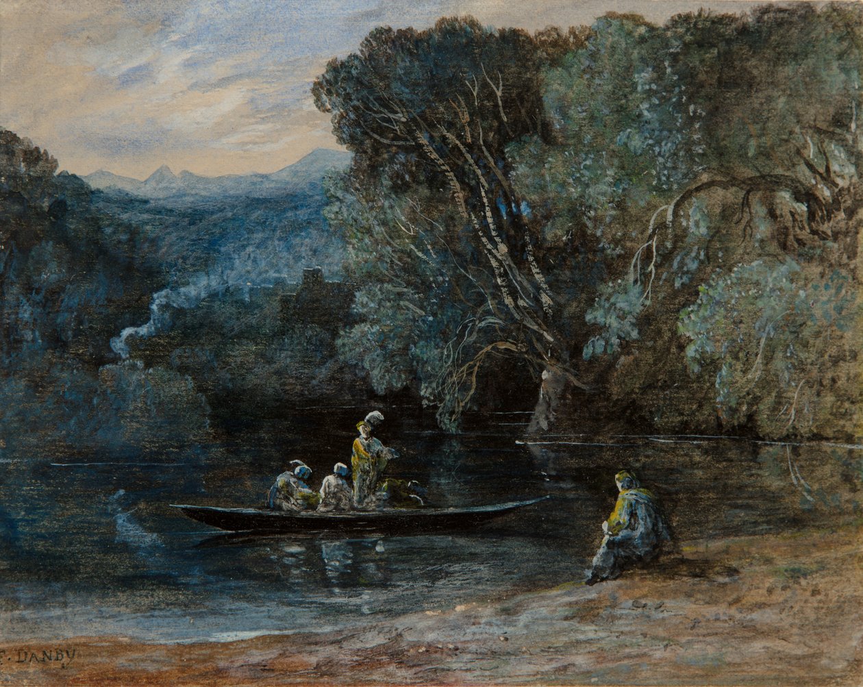 Tekne ve figürlü nehir sahnesi, c.1825 by Francis Danby