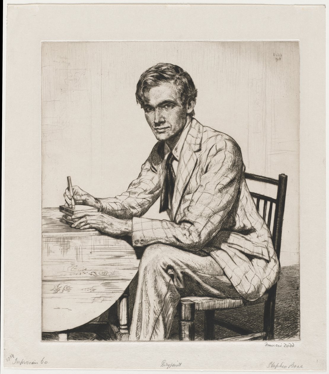 Stephen Bone, Ahşap Bir Blok Kesiyor by Francis Dodd