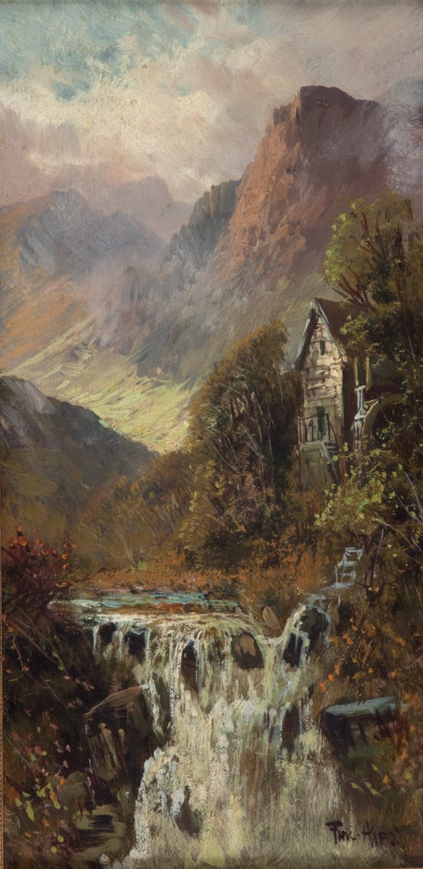 Değirmen, Şelale ve Dağ, Bodhyfryd (tahta üzerine yağlıboya) by Francis E. Jamieson