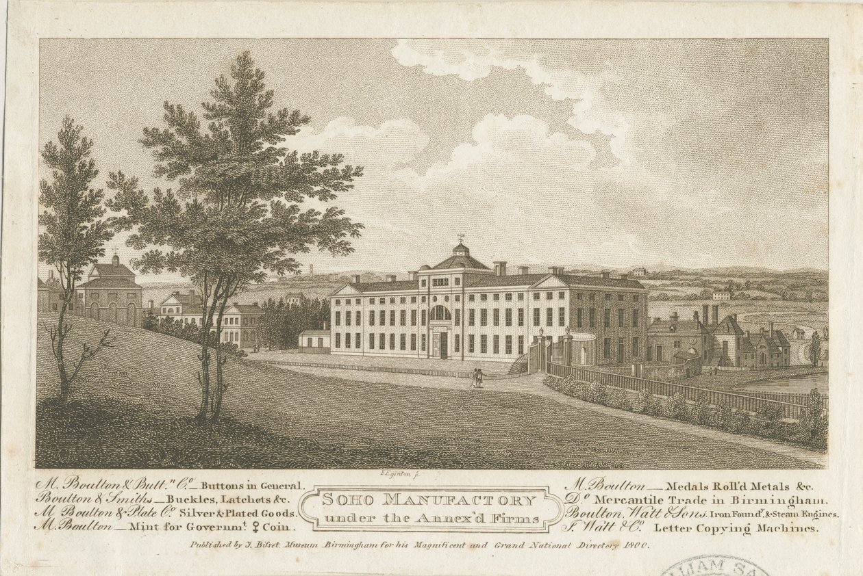 Soho Fabrikası: kahverengi mürekkeple noktalı gravür ve [c 1800] by Francis Eginton
