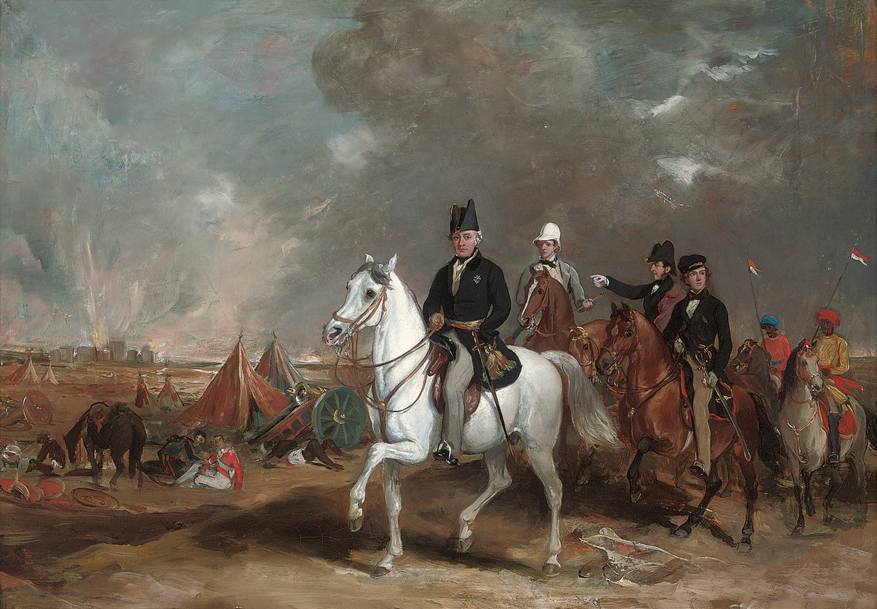 Hindistan Genel Valisi Vikont Hardinge, iki oğlu ve Albay Wood ile birlikte Ferozeshah savaş alanında by Francis Grant