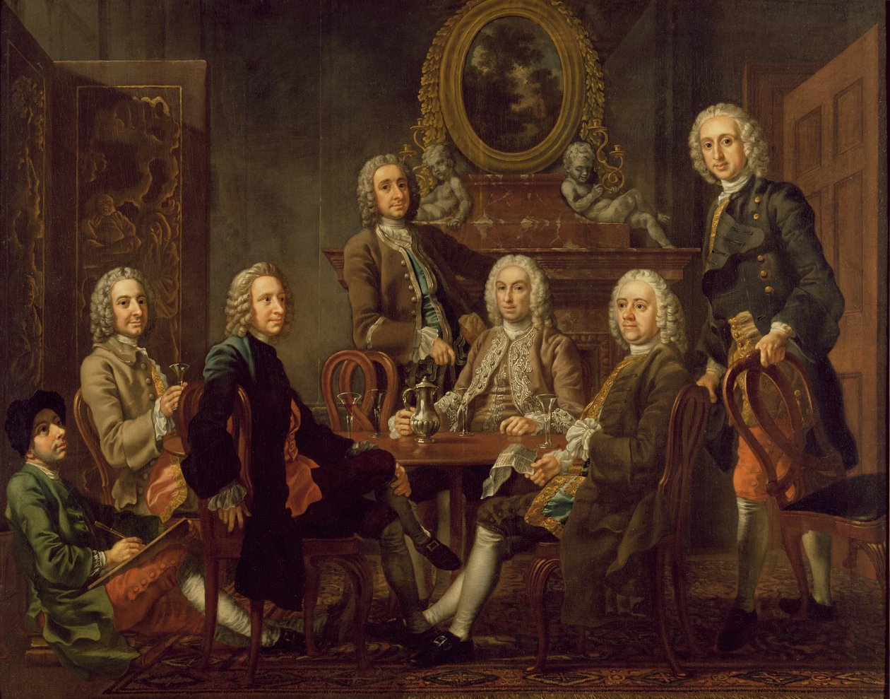 Bir grup beyefendinin ressamla birlikte portresi, c.1745 (tuval üzerine yağlı boya) by Francis Hayman