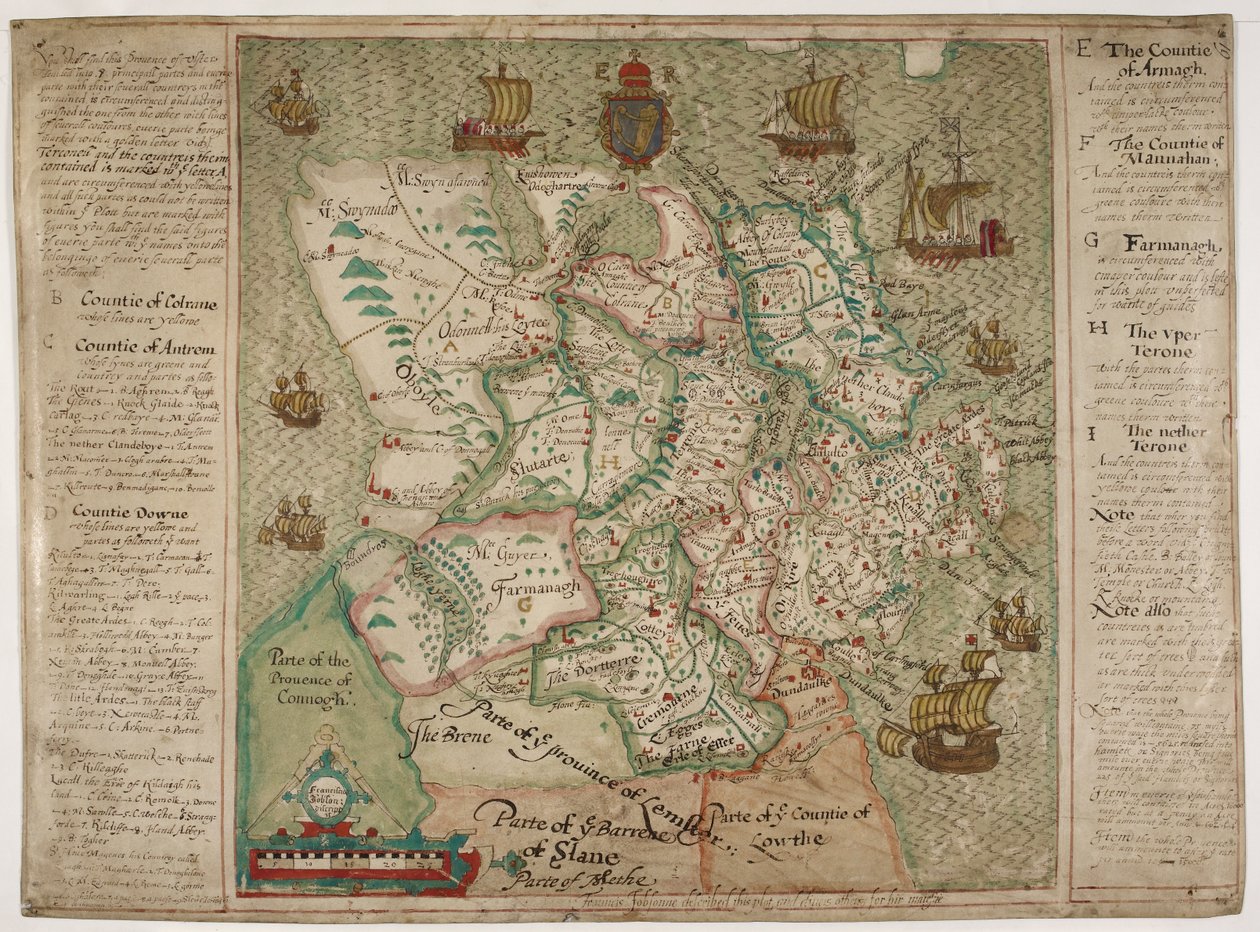 Ulster Haritası (kağıt üzerinde yıkama ile kalem ve mürekkep) by Francis Jobson