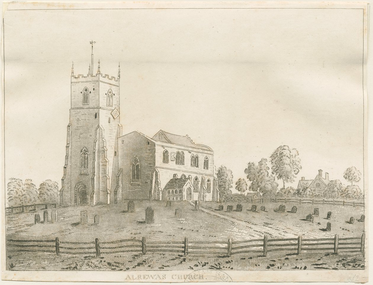 Alrewas Kilisesi: aquatint gravür, nd [?1848] by Francis Jukes